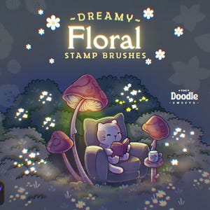 Stämpelpenslar med drömska blomdekorelement för Procreate | Söta blomstjärnor, glittrande penslar | Stämpelpenslar med blomträdgårdsmotiv från Procreate