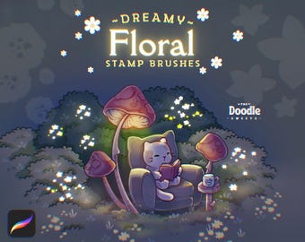 Pinceles de sellos con elementos decorativos florales de ensueño para Procreate / Estrellas florales adorables, pinceles brillantes / Pinceles de sellos de jardín floral para Procreate