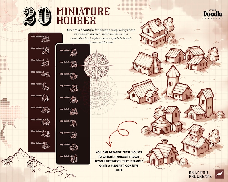 Miniature Landscape Town Builder Procreate Stamp Brushes | Fantasy Map ...