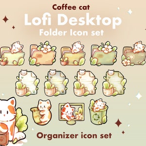 Cute Cat Folder Icons Neutral Denim Windows and (Instant Download