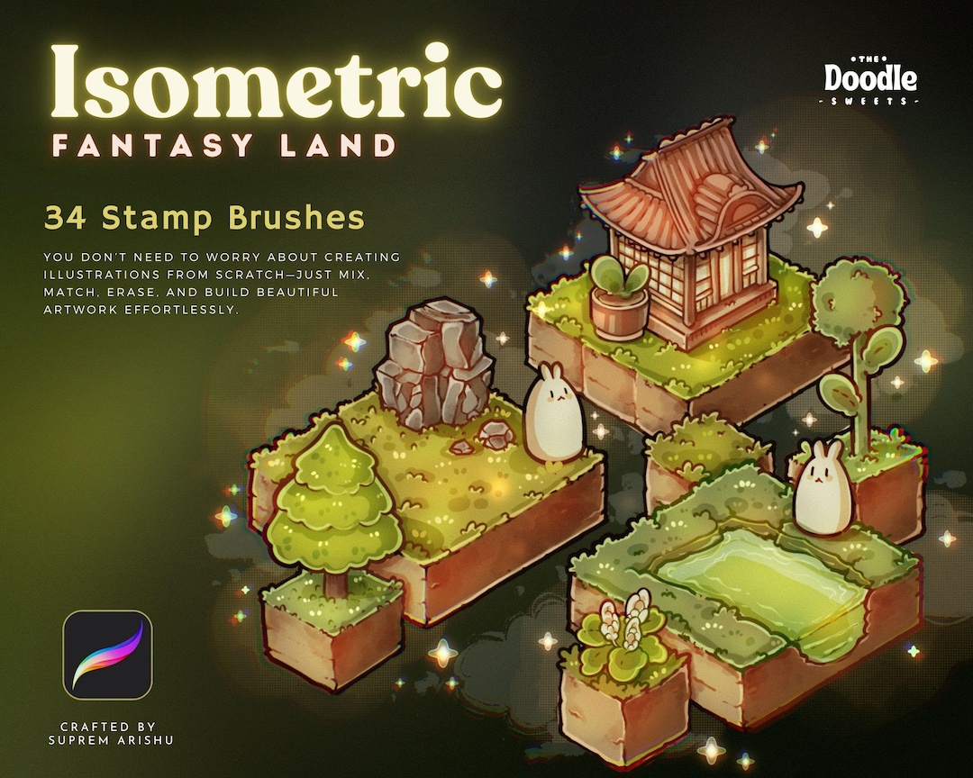 Isometric Fantasy Land Procreate Stamp Brushes | Cute Isometric Gaming ...