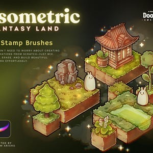 Pinceles de sellos isométricos de fantasía para Procreate / Pincel de estilo de juego isométrico lindo para Procreate / Pincel de sellos isométricos para Procreate