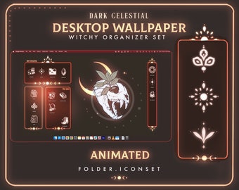 Celestial Neon Witchy Desktop Theme Background Wallpaper Organizer Set | Mystical Folder Icons Organizer Set | Halloween Desktop Organizer