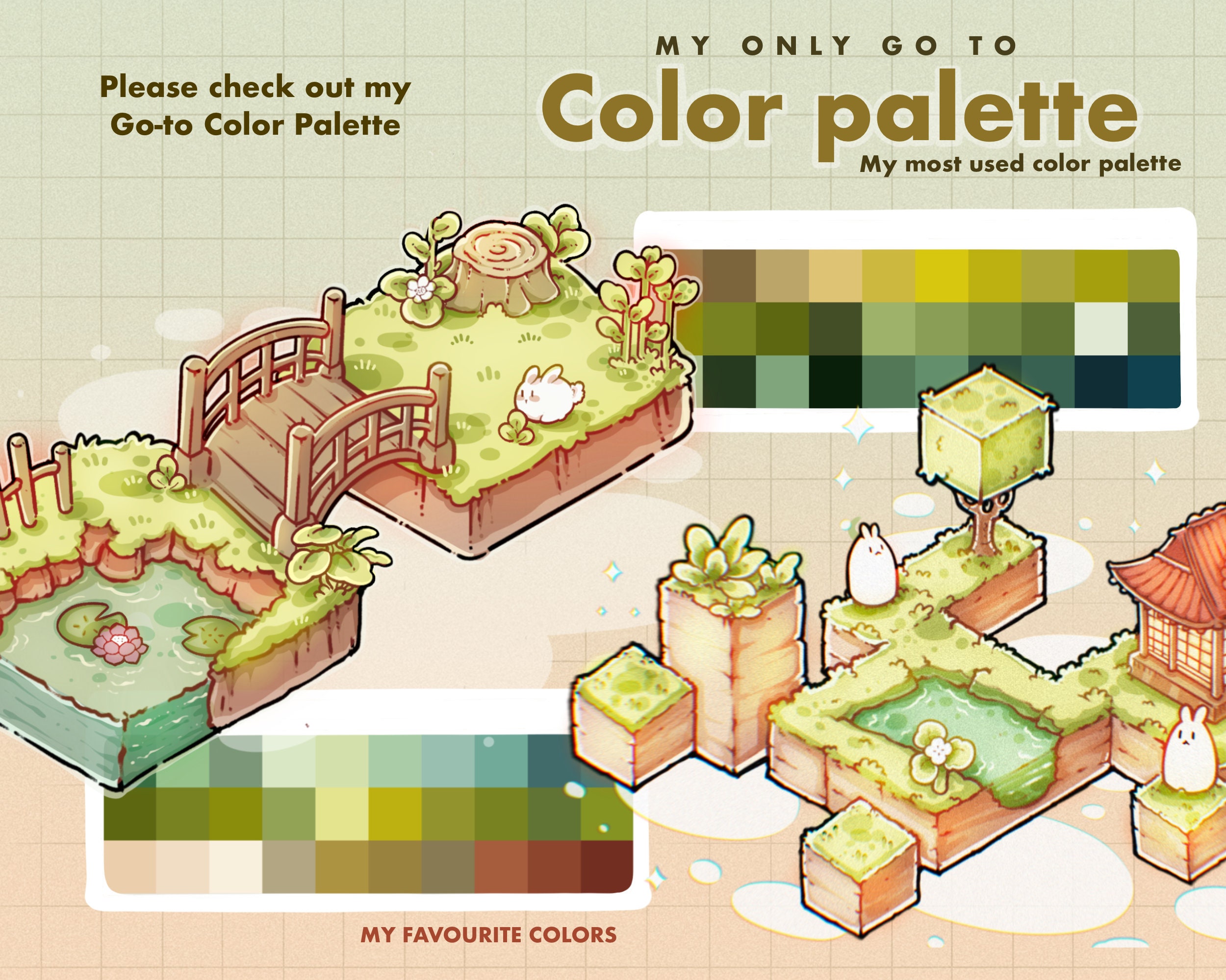 Isometric Kawaii Garden Procreate Stamp Brushes | Cute Isometric Zoo ...