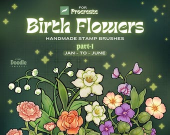 Hand-drawn Birth Flowers stamp Brushes for Procreate - Half Year ( JAN - JUNE ) || Part- 1