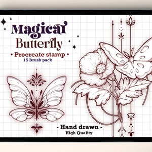 Magical Butterfly Design Procreate Stamp Brushes | Mystic Procreate Tattoo Stamp | Magic Celestial Procreate tattoo Brushes For Procreate