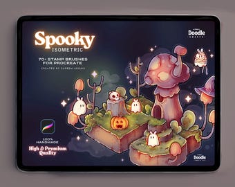Spooky Isometric Halloween Procreate Stamp Brushes | Cute Isometric Procreate Brush | Kawaii Isometric Maker Stamp Brushes for Beginners