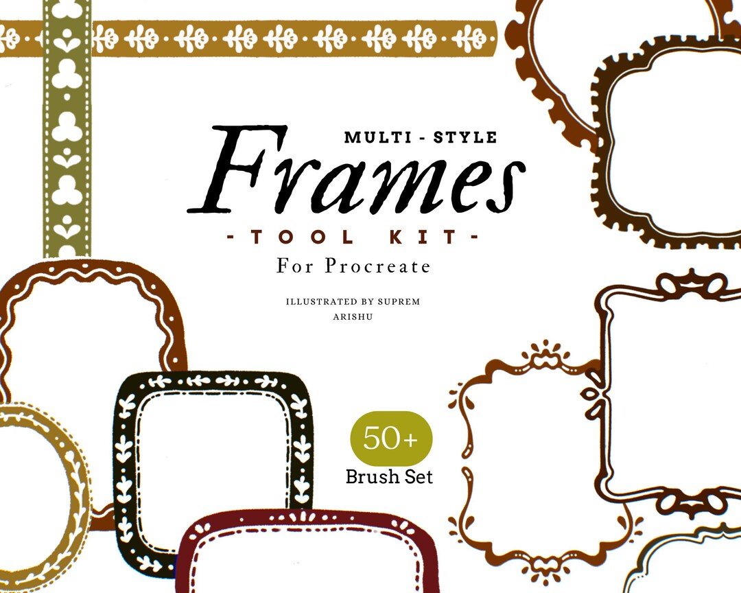 50 Multi Style Frames Stamp Brushes for Procreate | Cute Floral ...