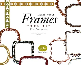 50 Multi Style Frames Stamp Brushes for Procreate | Cute Floral, Traditional Stamp Brushes | Kawaii Doodle Procreate Stamp Brushes