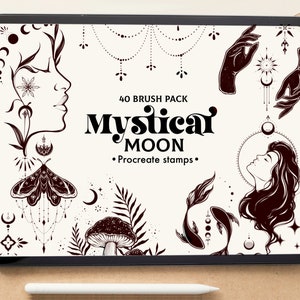 40 Mystical Moon Procreate Stamp Brushes | Minimalist Celestial Stamps | Witchcraft Tattoo Brushes | Magic And Wicca Procreate Stamps