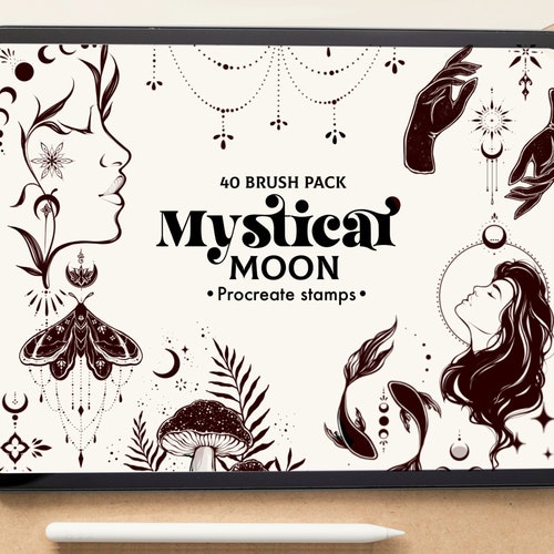 40 Mystical Moon Procreate Stamp Brushes Minimalist Etsy