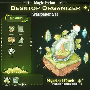 Magic Potion Desktop Theme Background Wallpaper Organizer Set | Lofi Magical Folder Icons Wallpaper Organizer | Witchy Desktop Organizer
