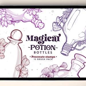 15 magical Potion Bottles procreate stamps | Love Potion Bottle stamp | Magic Potion Bottles | Mystic Spell Jar Procreate stamp Brushes