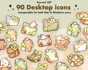 90 Desktop Folder Organizer Icon Set | Cute Stationary File Icons | Pastel Theme Desktop Folder Icons for Mac & PC | Wallpaper Organizer Set