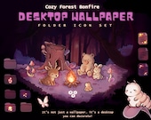 Cozy Forest Bonfire Desktop Organiser Wallpaper | Folder Icon Set | TheDoodleSweets