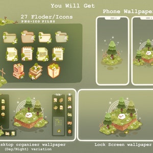 Magic Forest Desktop Theme Background Wallpaper Organizer Set | Lofi Garden Folder Icons Wallpaper Organizer | Kawai Desktop Organizer image 2
