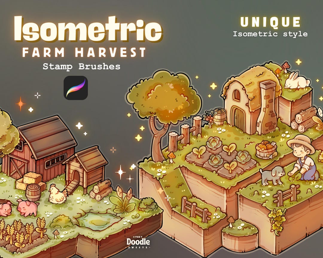 Isometric Farm Harvest Procreate Stamp Brushes ( NEW ISOMETRIC ...