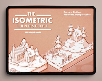 Die isometrische Landschaft Procreate Stempel Pinsel | Isometrischer Kartenersteller Procreate Pinsel | Mini Haus Stempel für Procreate