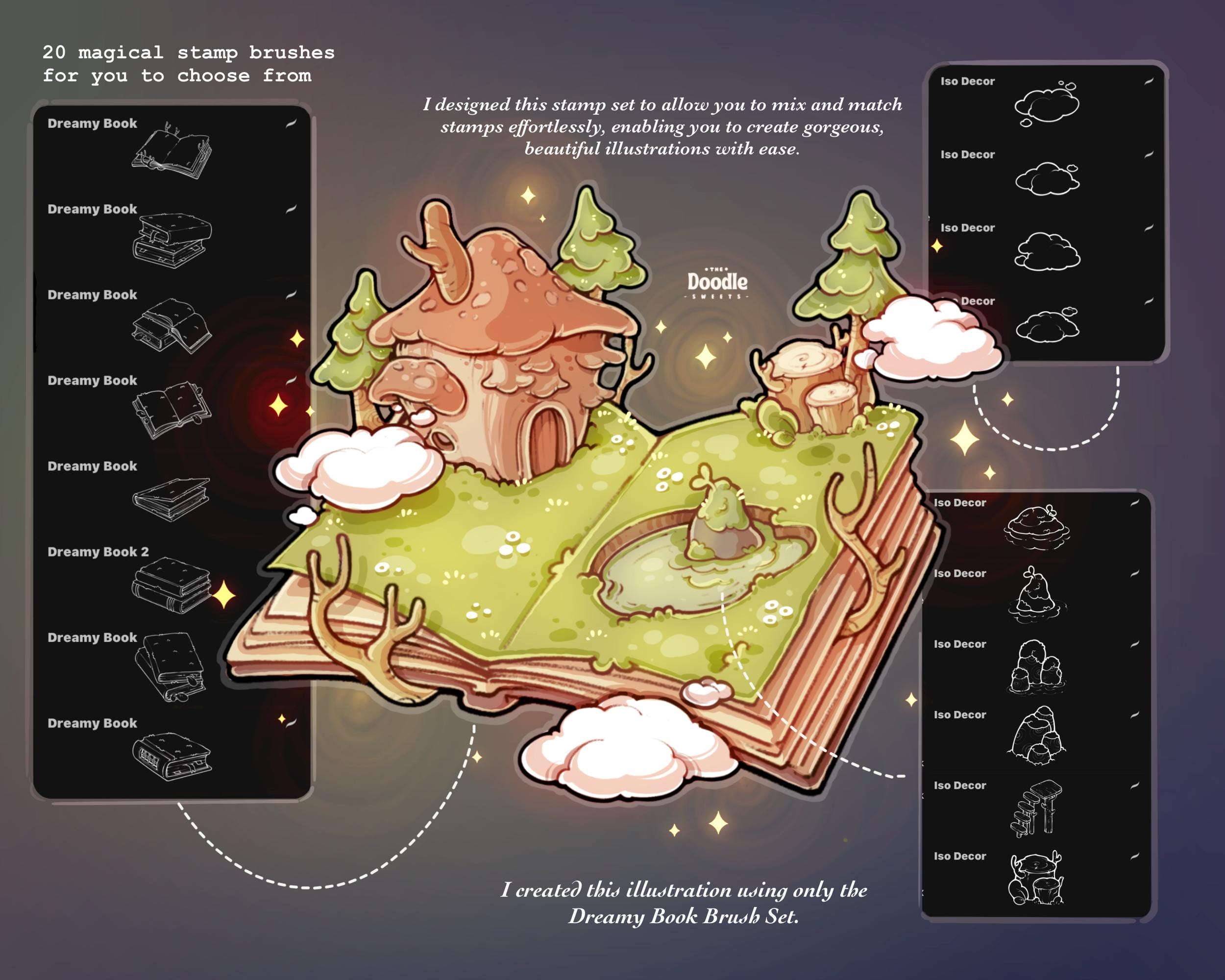 Dreamy Book Procreate Stamp Brushes | Magical Isometric Book Procreate ...