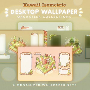 Isometric Theme Background Wallpaper Organizer Set Bundle | Lofi Garden Folder Icons Wallpaper Organizer | Kawaii Desktop Organizer Set