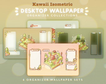 アイソメトリックテーマの背景壁紙オーガナイザーセットバンドル | Lofi Gardenフォルダーアイコン壁紙オーガナイザー | かわいいデスクトップオーガナイザーセット