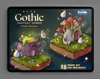 Cute Gothic Homes Procreate Stamp Brushes | Magical Cottage Spooky Mini House Procreate Brush Set for Halloween | Mimi Brush Set Collection