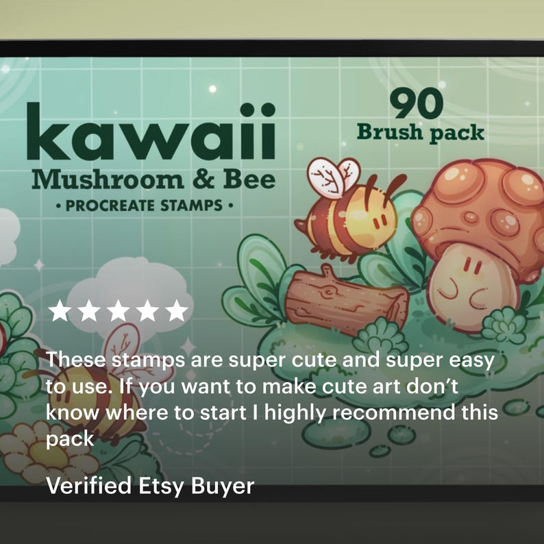 Mushroom & Bee Kawaii Procreate Stamp Brushes | Kawaii Procreate Brush ...