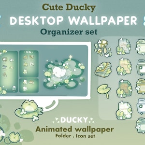 Cute Ducky Animated Desktop Theme Background Wallpaper Organizer Set | Lofi Cozy Folder Icons Wallpaper Organizer | Kawaii Desktop Organizer