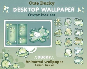Cute Ducky Animated Desktop Theme Background Wallpaper Organizer Set | Lofi Cozy Folder Icons Wallpaper Organizer | Kawaii Desktop Organizer