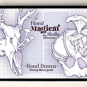 Floral Magical Skull Tattoo Design procreate Stamp Brushes | Procreate Mystic Animal Skull Stamp Brush | Celestial Procreate Stencil Tattoos