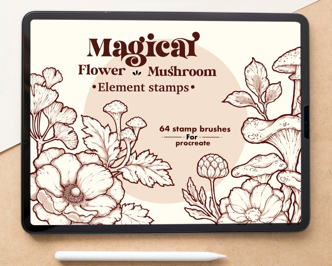 Mystical Flower Mushroom Procreate Elements Stamp Brushes | Mystic ...