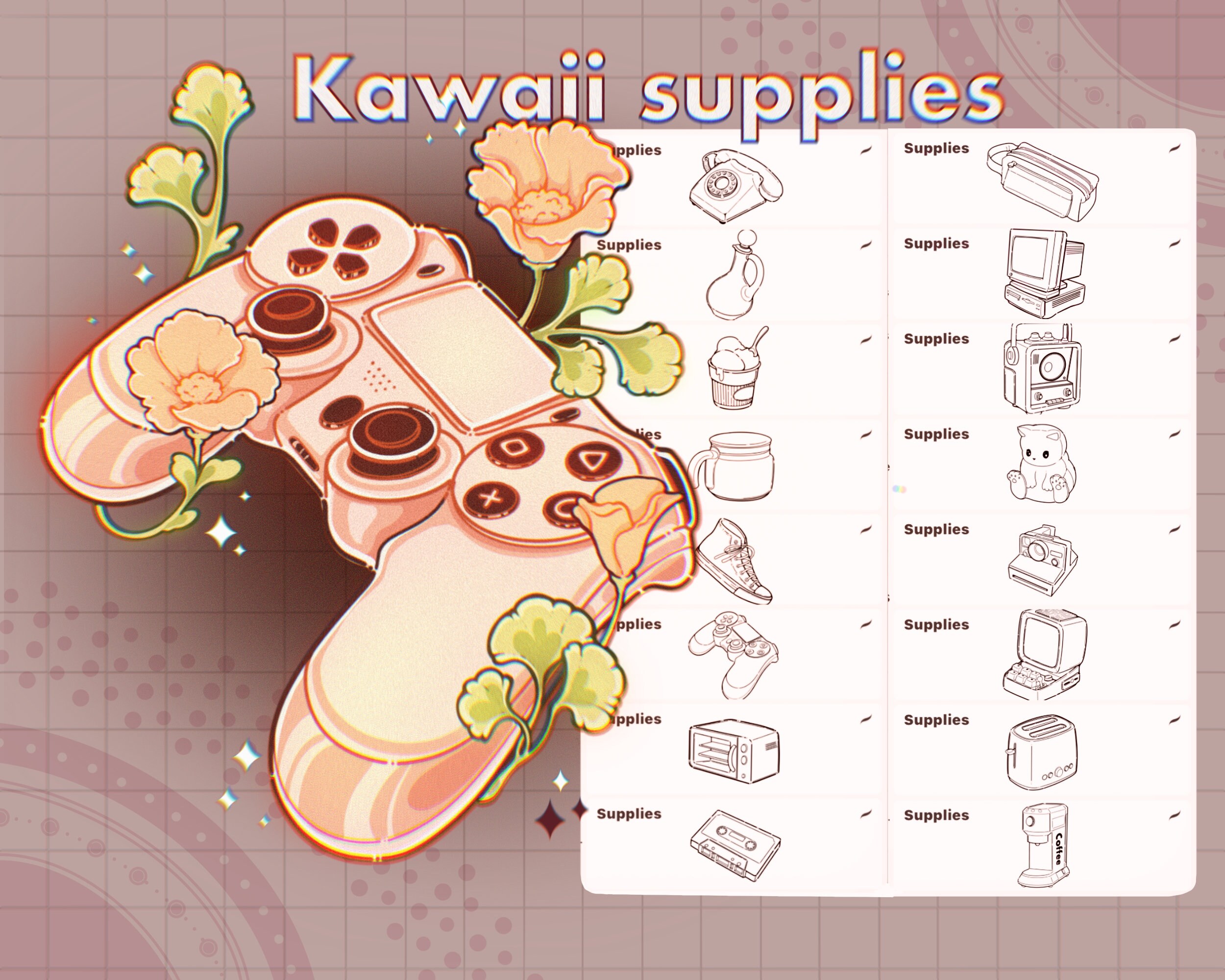 Kawaii Florals Procreate Stamp Brushes | Kawaii Procreate Brush ...