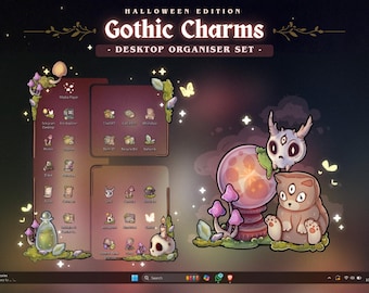 Gothic Charms Theme Background Wallpaper Organizer Set |  Goofy Magical Props Folder Icons Sets | Witchy Desktop Organizer Wallpaper Set