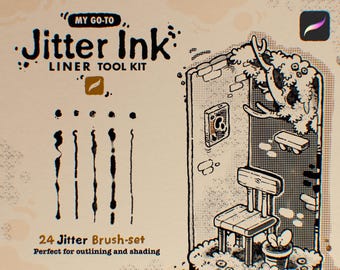 My Go-To Jitter Ink Liner Brush Set | Textured Lineart Brushes for Procreate | Procreate Texture Paint Brushes | Half-tone Comic Brush set