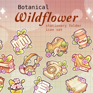 50 wildflower Desktop Folder Organizer Icon Set | Cute Stationary File Icons | Desktop Folder Icons for Mac & PC | Wallpaper Organizer Set