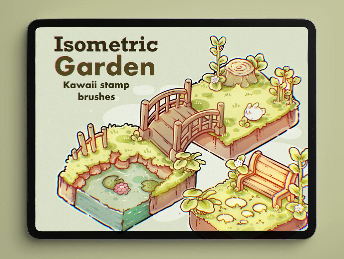 Isometric Kawaii Garden Procreate Stamp Brushes | Cute Isometric Zoo ...