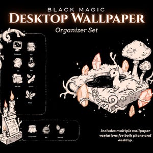 BLACK MAGIC Desktop Theme Background Wallpaper Organizer Set | Witchy Magical Folder Icons Wallpaper Organizer | Mystical Desktop Organizer