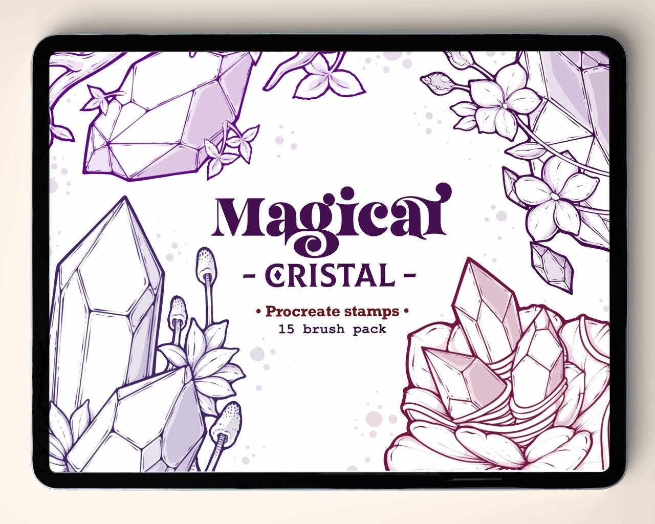15 Magical Crystal Procreate Stamp Brushes — Mystic Witchcraft Gems & Potion Props