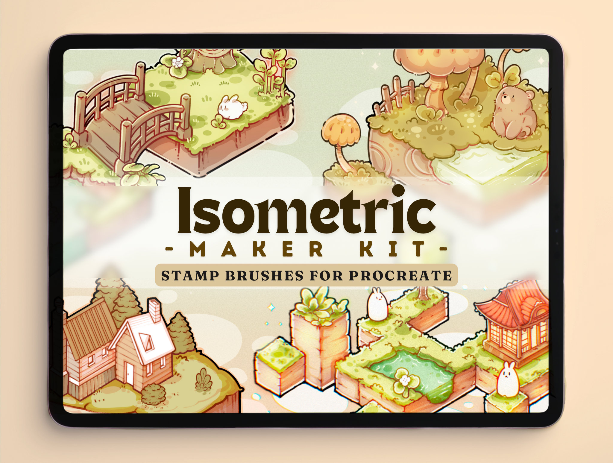 Más de 330 Pinceles Sello Isométricos para Procreate | Pack Todo en Uno de Elementos Kawaii Isométricos