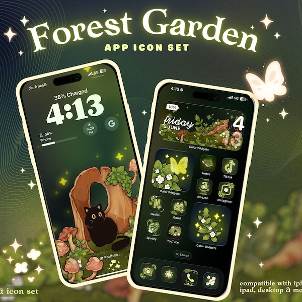 Forest Garden App Icon Set |  Hand Drawn Mystical App Icon widget set | Magical Forest Aesthetic Themes for Android, IOS, iPad, Desktop