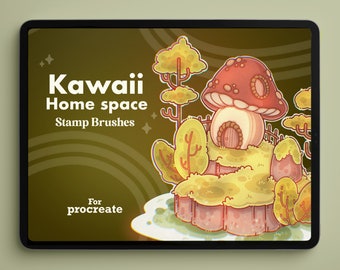 Kawaii House Procreate Stamp Brushes | Cute Fairy houses Procreate Brush  | Doodle Stamp Brush for Procreate | Mushroom isometric stamps