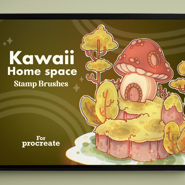 Kawaii Haus Procreate Stempel Pinsel | Niedliche Feenhäuser Procreate Pinsel | Doodle Stempel für Procreate | Pilz isometrische Briefmarken