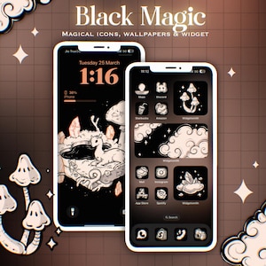 BLACK MAGIC App Icon Set |  Hand Drawn Mystical App Icon widget set | Magical witchcraftAesthetic Themes for Android IOS Tablet