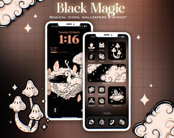 BLACK MAGIC App Icons Set |  Hand gezeichnet Mystische App Icon Widget Set | Magische witchcraftAesthetic Themes für Android IOS Tablet
