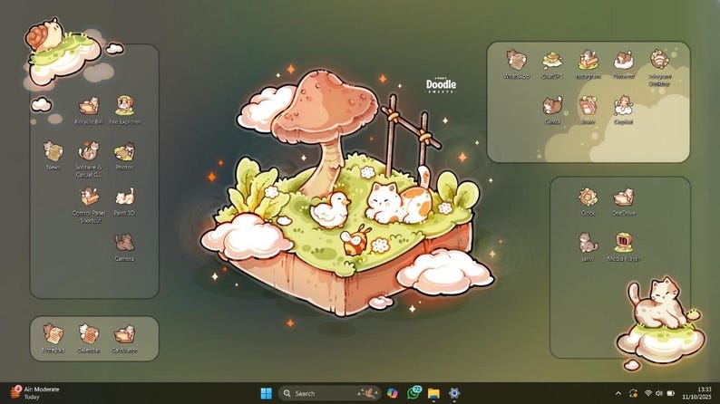 Dreamy Cats Desktop Theme Background Wallpaper Organizer Set | Lofi Garden Folder Icons Wallpaper Organizer | Kawai Desktop Organizer image 7