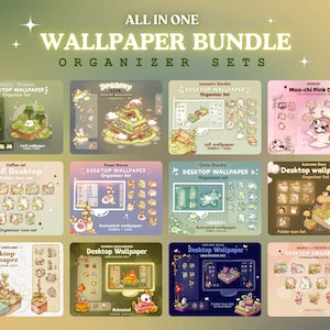 ALL IN ONE Desktop Wallpaper Organizer Bundle | 350+ Folder Icons Set  | 12 Lofi Theme Desktop Organizer Wallpaper Folder Icon Bundle