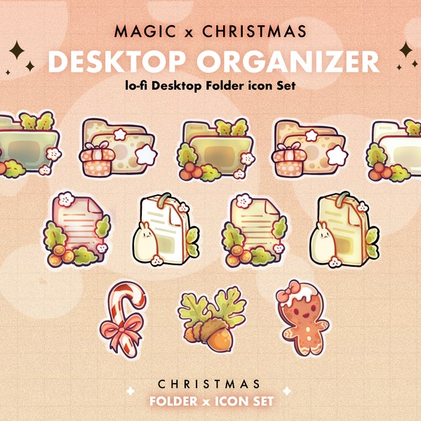 Christmas Desktop Folder Organizer Icon Set | Cute Stationary File Icons | Pastel Cozy Christmas Theme Desktop Folder Icons for Mac & PC