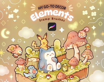 My Go-To Decor Elements Stamp Brushes for Procreate | Cute Floral Stars, Clouds Sparkle Brushes | Kawaii Doodle Procreate Stamp Brushes