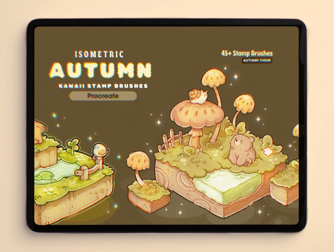 Isometric Autumn Procreate Stamp Brushes | Cute Isometric Zoo Procreate ...