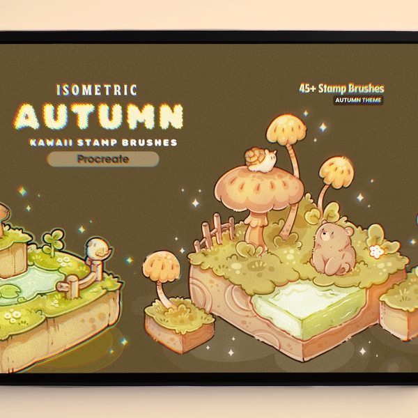 Isometric Autumn Procreate Stamp Brushes | Cute Isometric Zoo Procreate Brush | Kawaii Animals Isometric Stamp Brush for Procreate